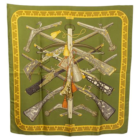 HERMES green silk DIANE 90 TWILL Scarf 